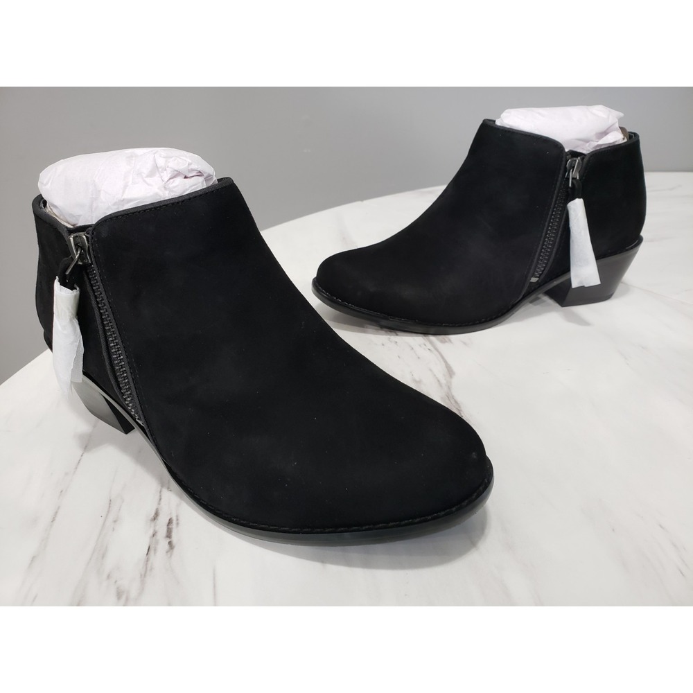NEW SIZE 6 Vionic Joy Serena Black Real Kid Suede Low Heel Boot Classic Comfort